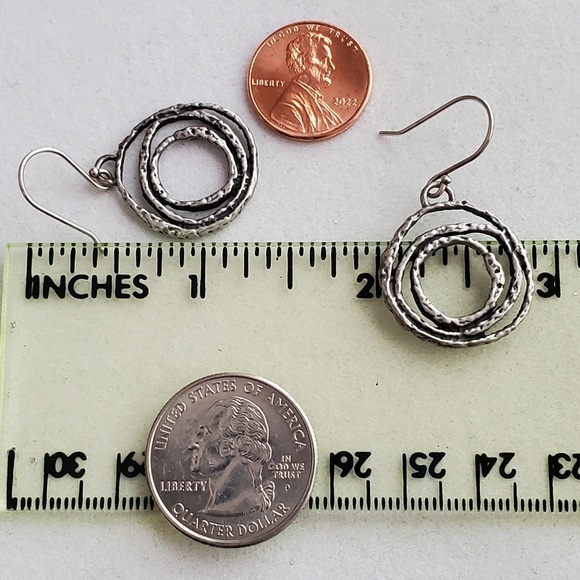 Megiddo Israel Oxidized Sterling Silver Drop Earrings Brutalist Abstract - Picture 9 of 11